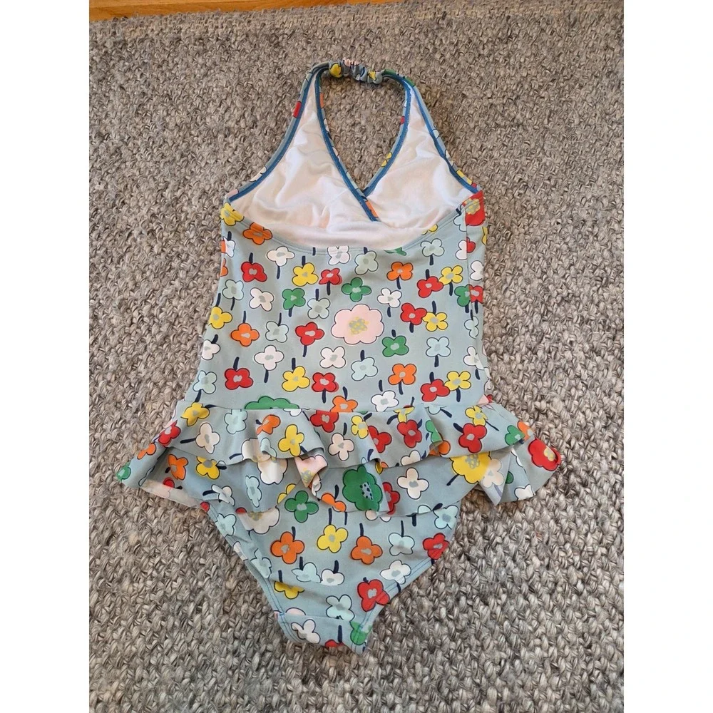 Hanna Andersson Ruffled Blue Floral One Piece Swimsuit Girls 140 US 10
